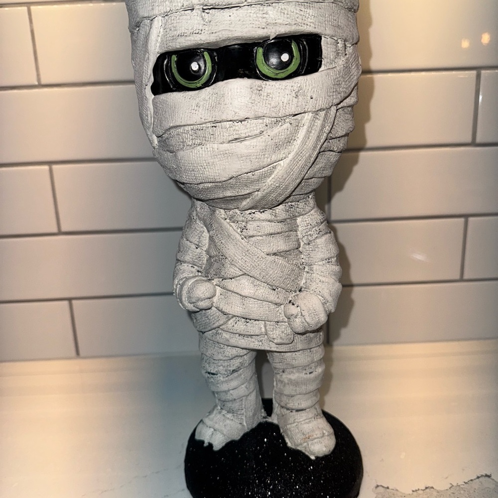 Cute Mummy Figurine Candy Dish ‘Mervin’ with Green Eyes
